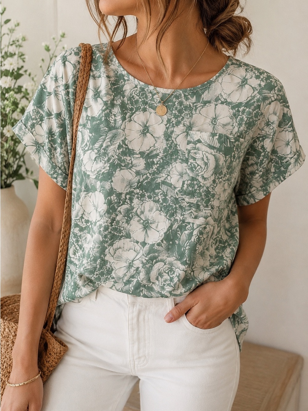 NWT LC Lauren Conrad Floral Pocket Blouse Top Cottagecore Romantic Spring M
